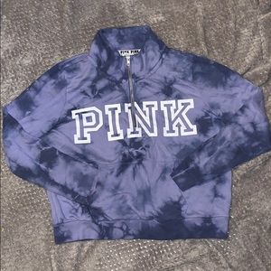 VS Pink Tie-Dye Crop Half Zip Sweatshirt